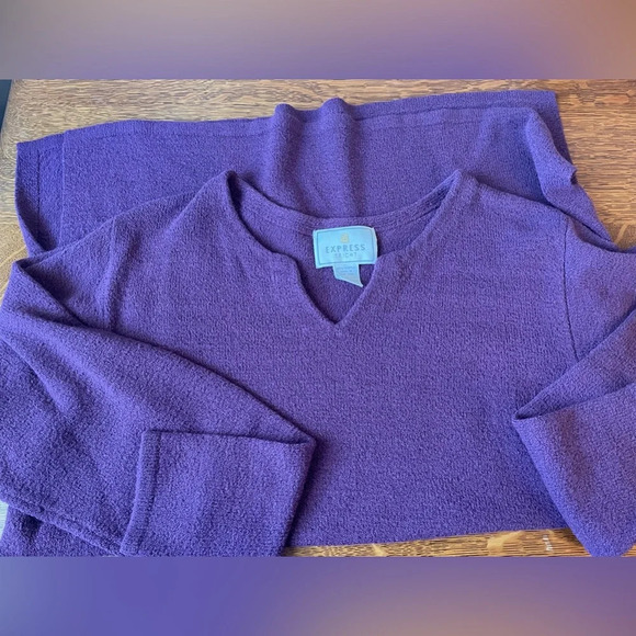 Vintage Express Tricot Plum Purple V-Neck Long Sleeve Sweater Large Side Vents - Picture 8 of 12
